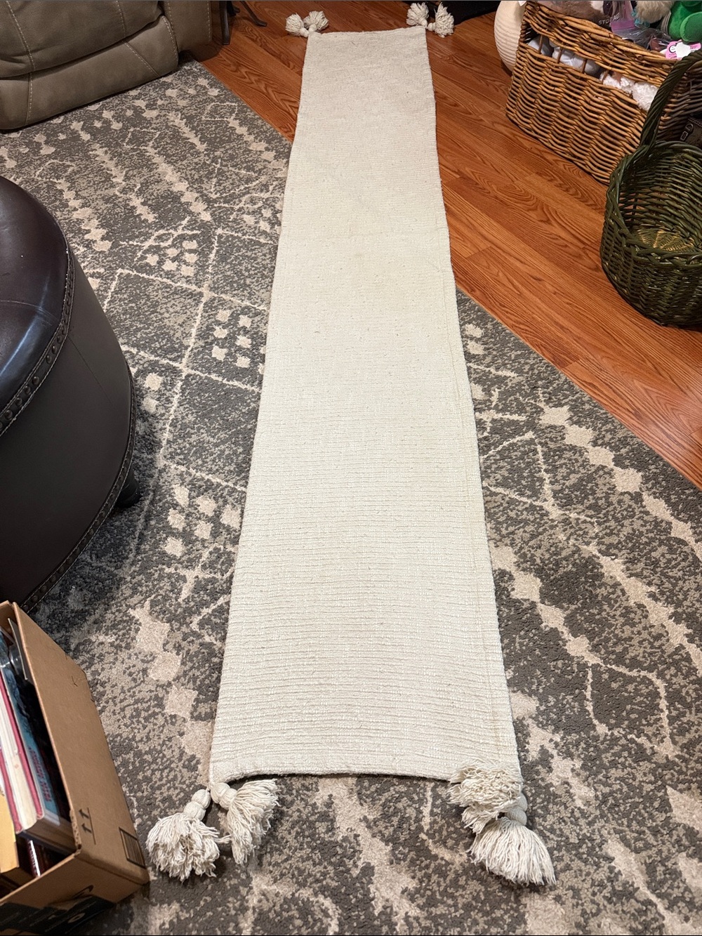 Neutral Cream Tassel Table Runner by